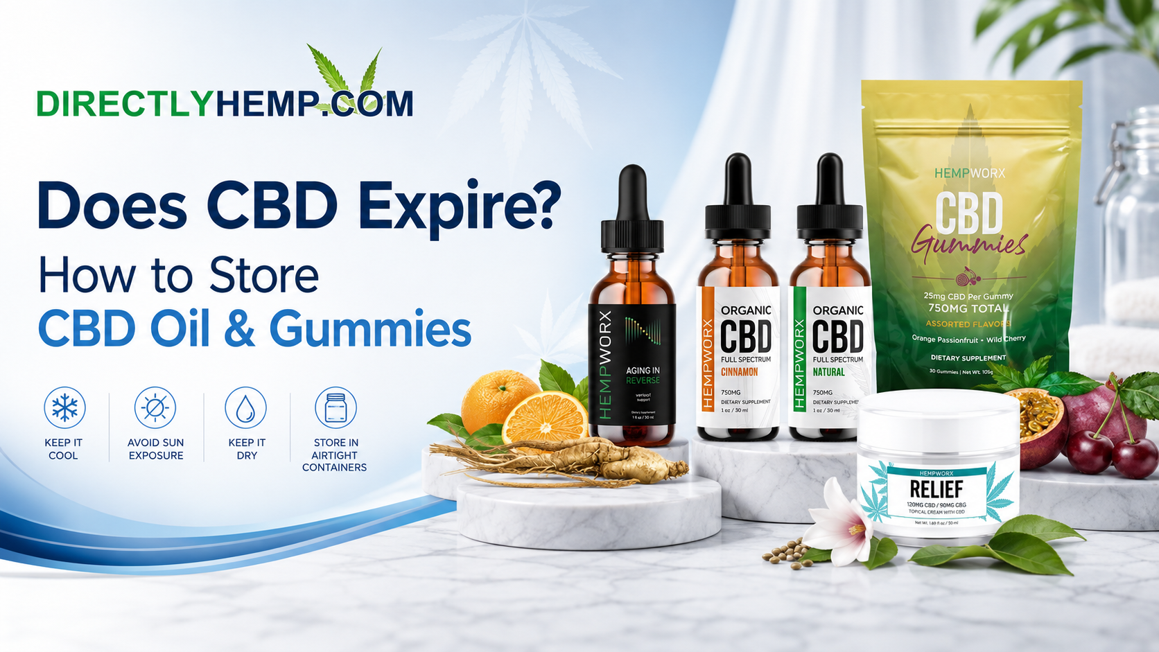 HempWorx CBD oil and CBD gummies showing how to properly store CBD products